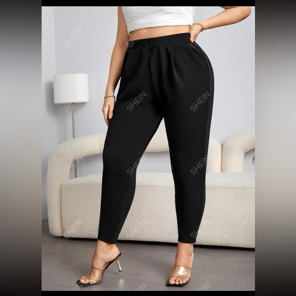 SHEIN 1X High Waist Plicated Detail Tapered Pants